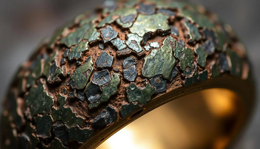 Types of Jewelry Damage showing a detailed close-up of a ring with cracked and damaged surface textures