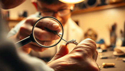 Jeweler demonstrating how to repair a gold ring under magnification for cracks and scratches