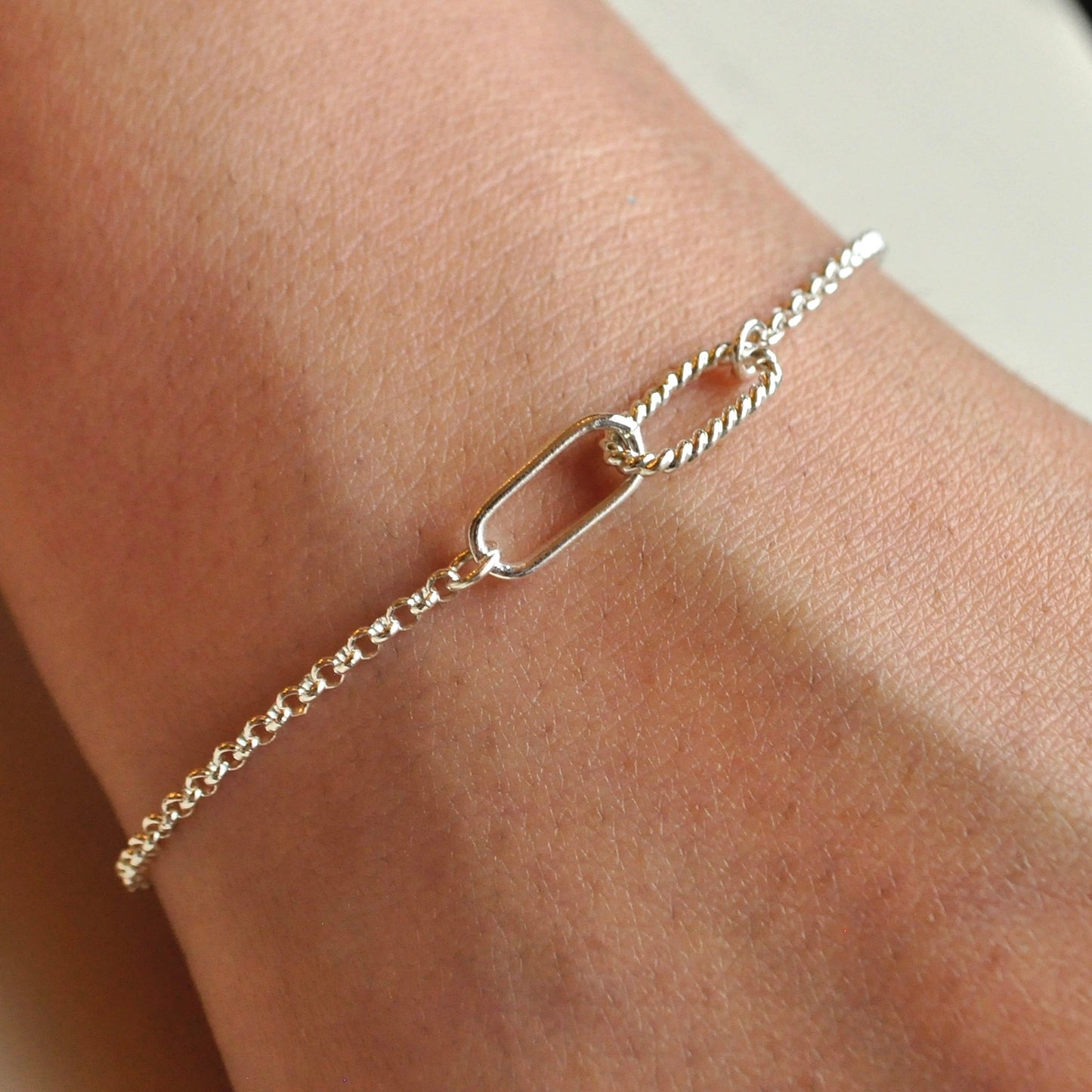 Martina Bracelet by Luisana Jewelry featuring a delicate silver chain design and unique link detail