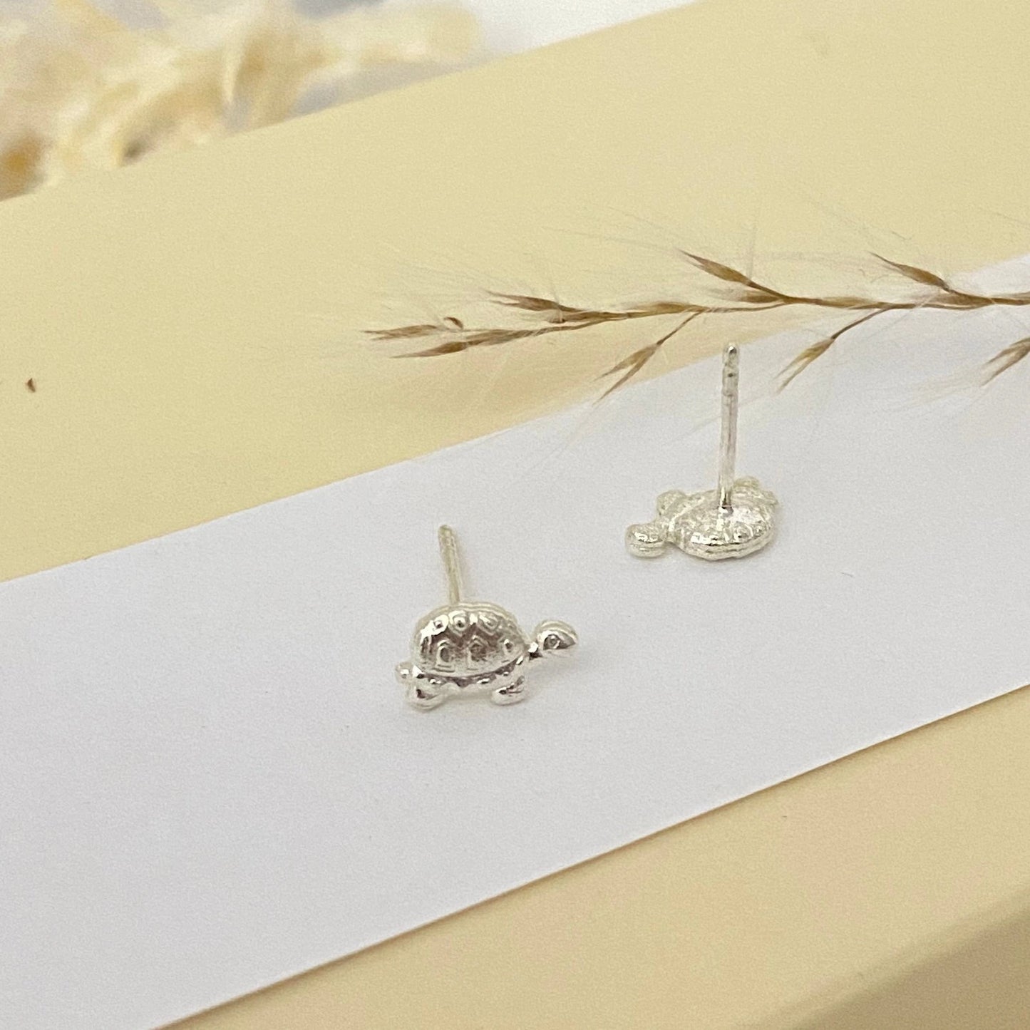 Luisana Jewelry Mini Turtle Studs in Sterling Silver with Detailed Turtle Design