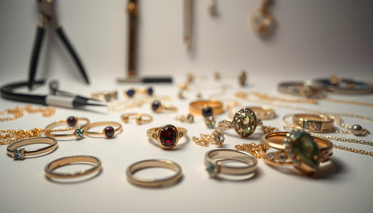 Various jewelry pieces including rings and necklaces for a Jewelry Repair FAQ guide