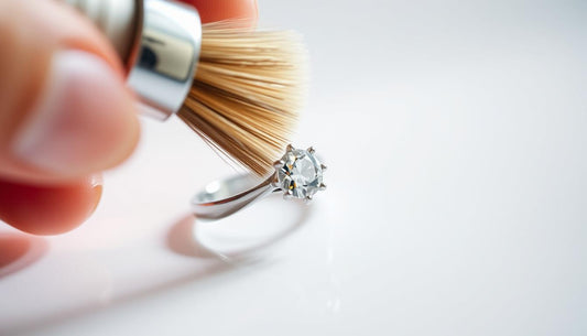 Cleaning process for an engagement ring repair in Montreal with a brush and polished ring
