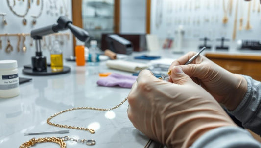 Jewelry Cleaning Montreal expert polishing a gold chain at a professional jewelry workshop