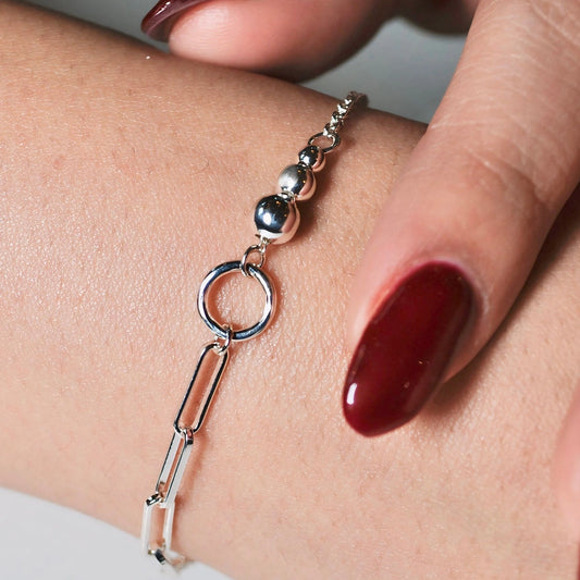 Stylish Angela Bracelet by Luisana Jewelry featuring silver links and beads on a wrist