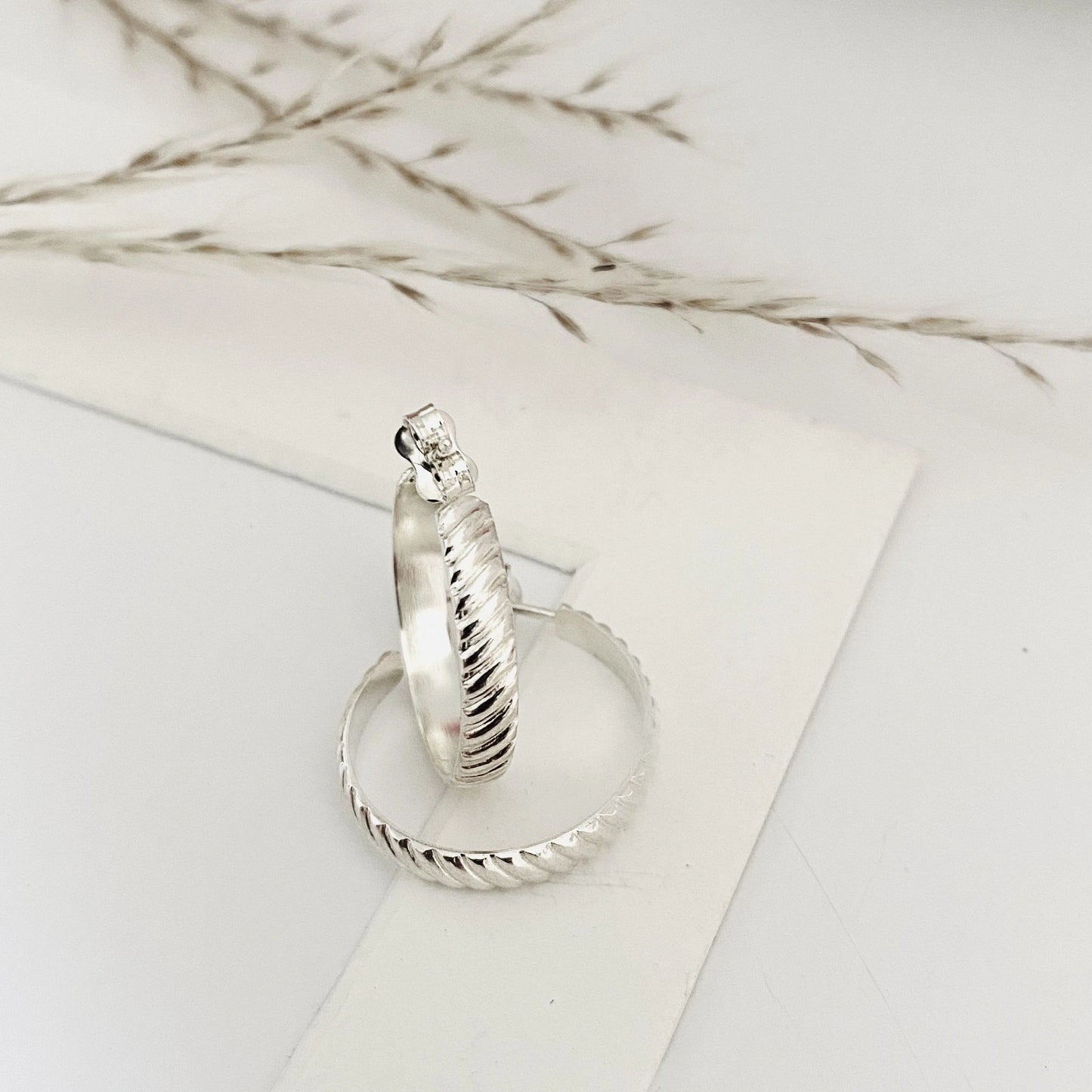 Luisana Jewelry Arin Hoops in Silver with Twisted Texture Design for Elegant Style