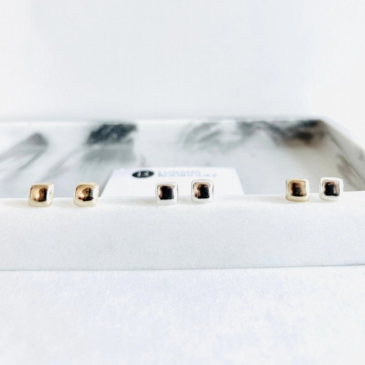 Luisana Jewelry Candy Studs in Silver and Gold with Sleek Geometric Design