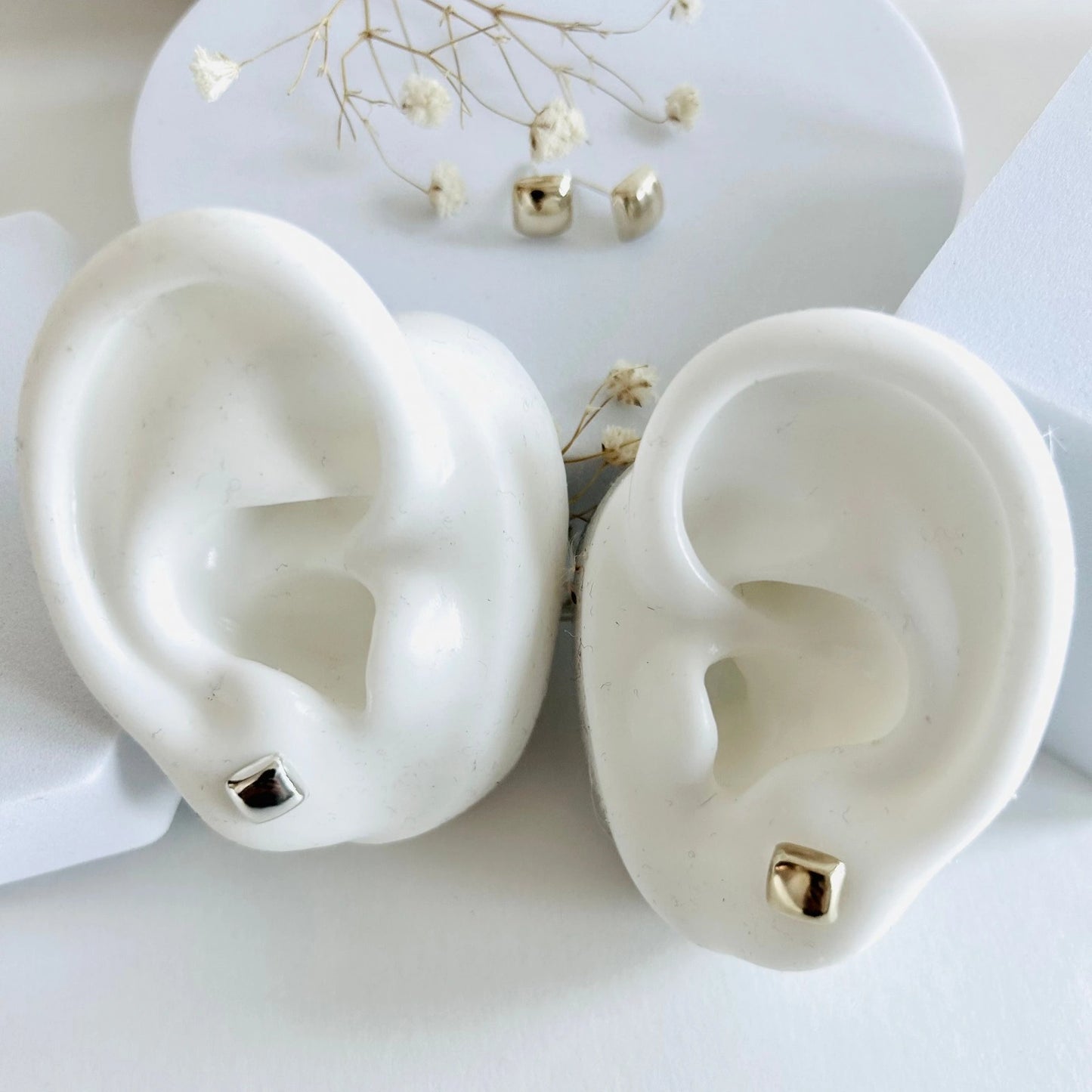 Luisana Jewelry Candy Studs showcased on artistic ear models for contemporary fashion lovers
