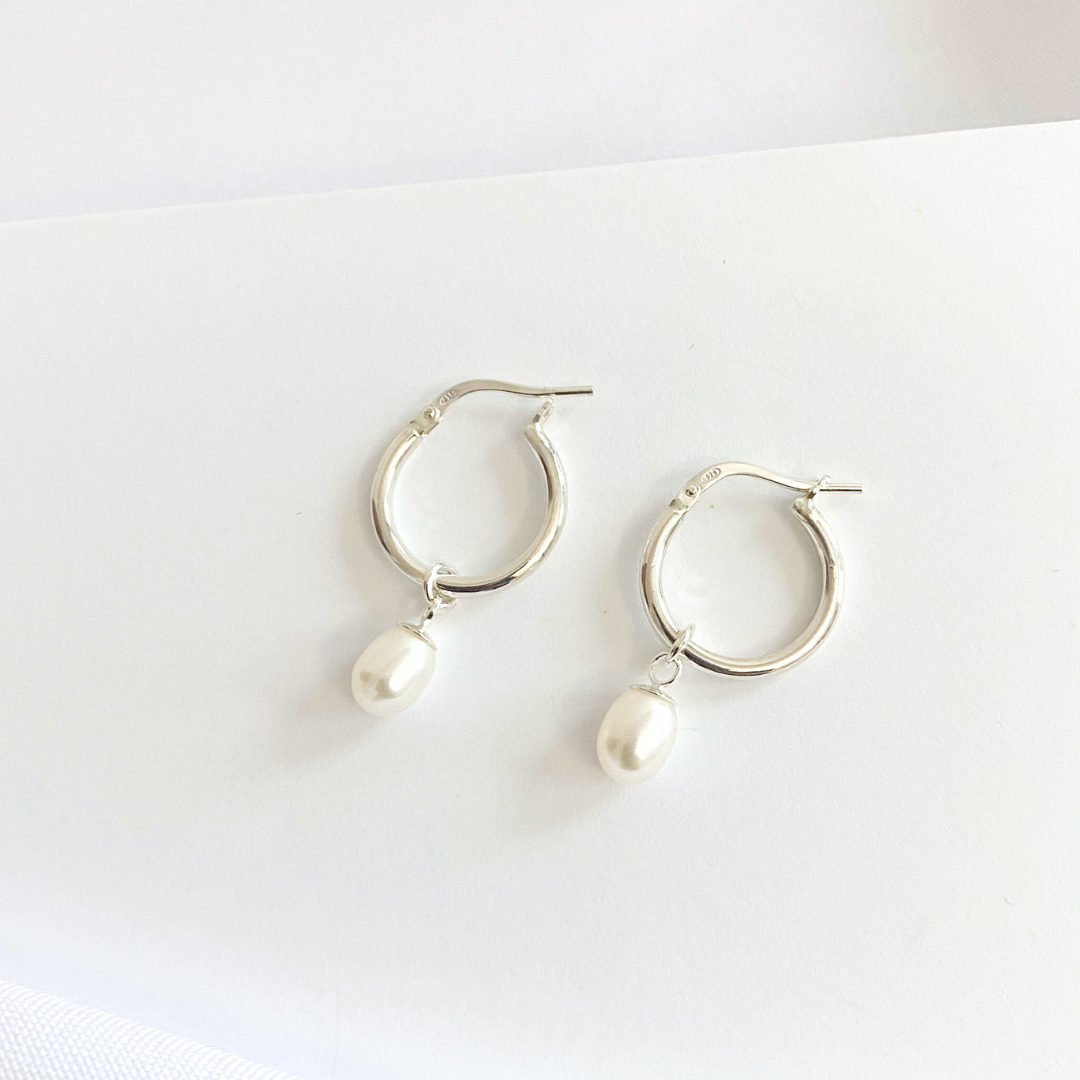 Luisana Jewelry Caroline Hoops Silver Earrings with Pearl Drop Detail for Elegant Style
