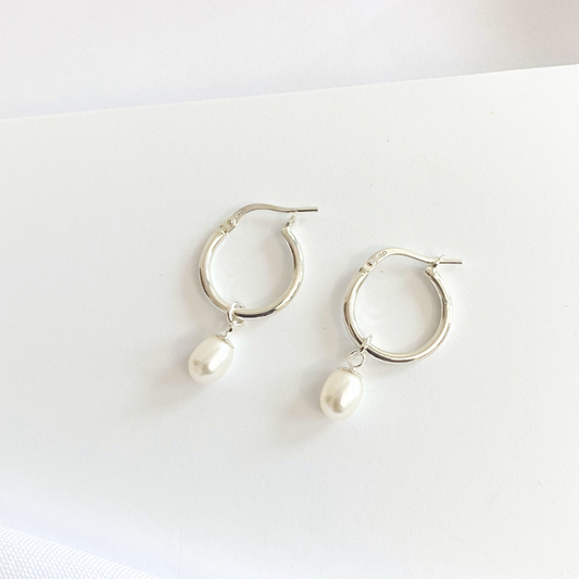 Luisana Jewelry Caroline Hoops Silver Earrings with Pearl Drop Detail for Elegant Style