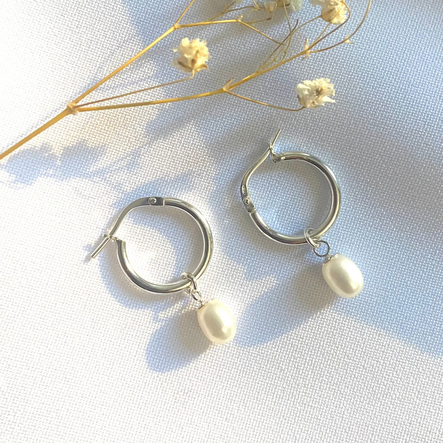 Luisana Jewelry Caroline Hoops with Silver Finish and Pearl Drop for Elegant Style
