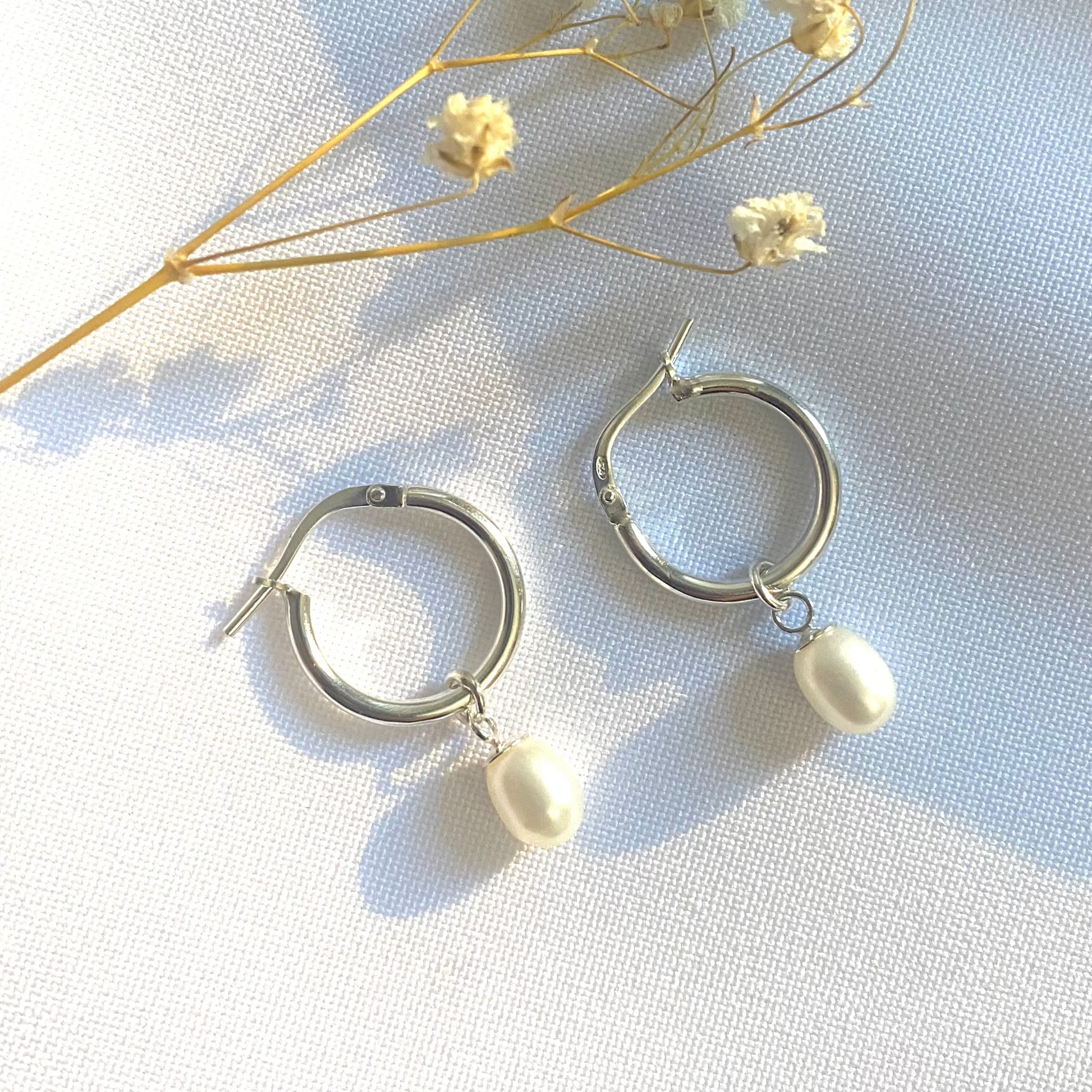 Luisana Jewelry Caroline Hoops with Silver Finish and Pearl Drop for Elegant Style
