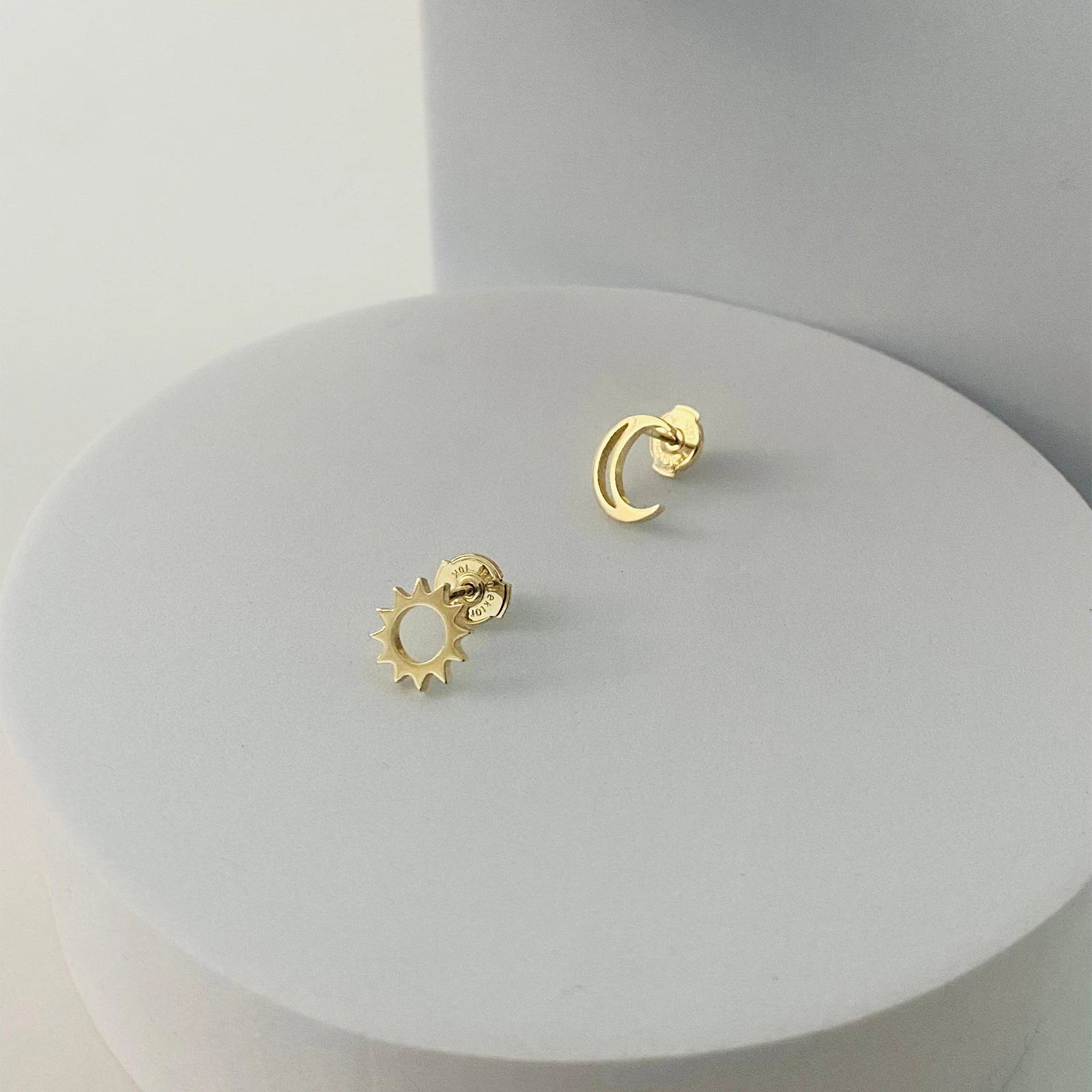Luisana Jewelry Celestial Studs featuring a sun and crescent moon design in gold
