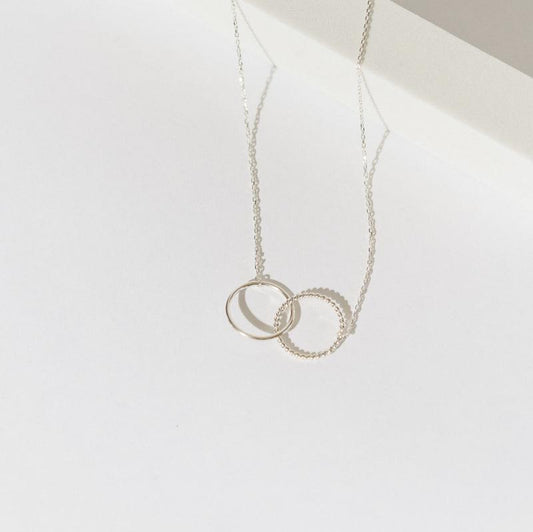 Delicate Cloe Necklace by Luisana Jewelry featuring interlocking silver rings on a fine chain
