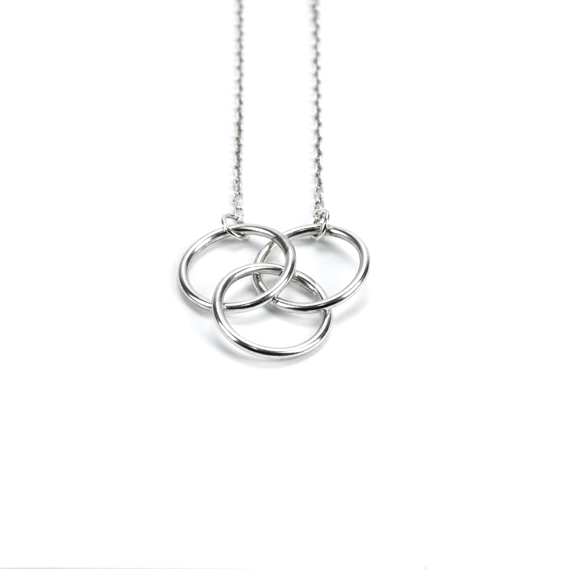 Elegant Cloe Necklace from Luisana Jewelry featuring three interlocking silver rings