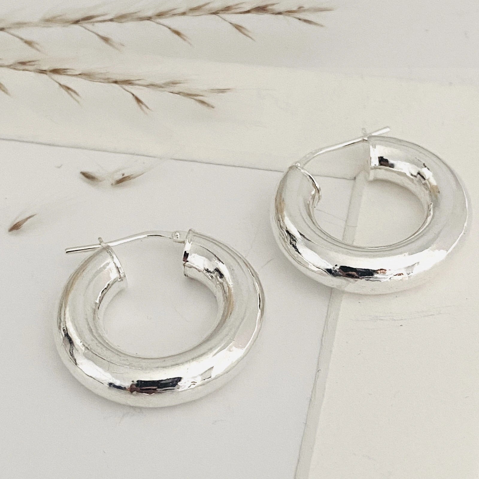 Stylish silver Ellen Hoops by Luisana Jewelry with a sleek and modern design