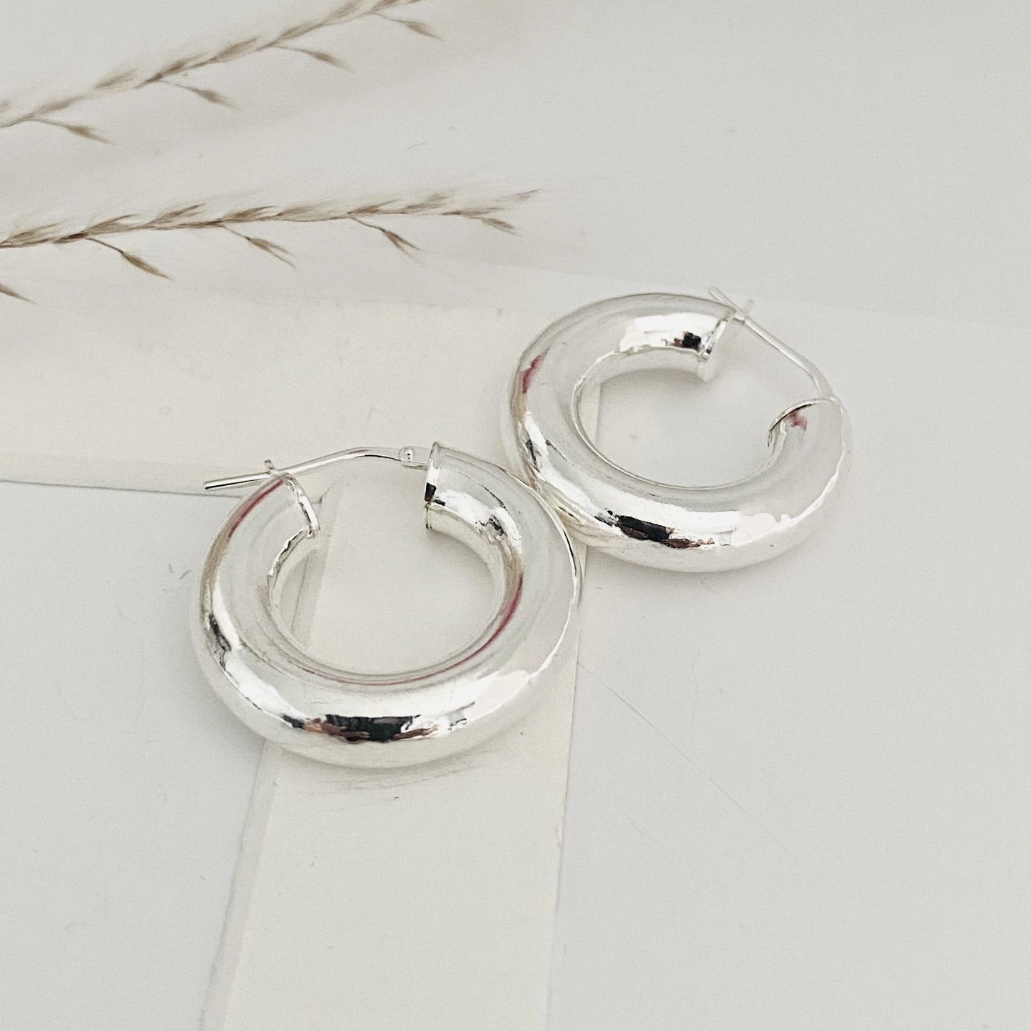 Luisana Jewelry Ellen Hoops in polished silver with a modern hoop design for daily wear