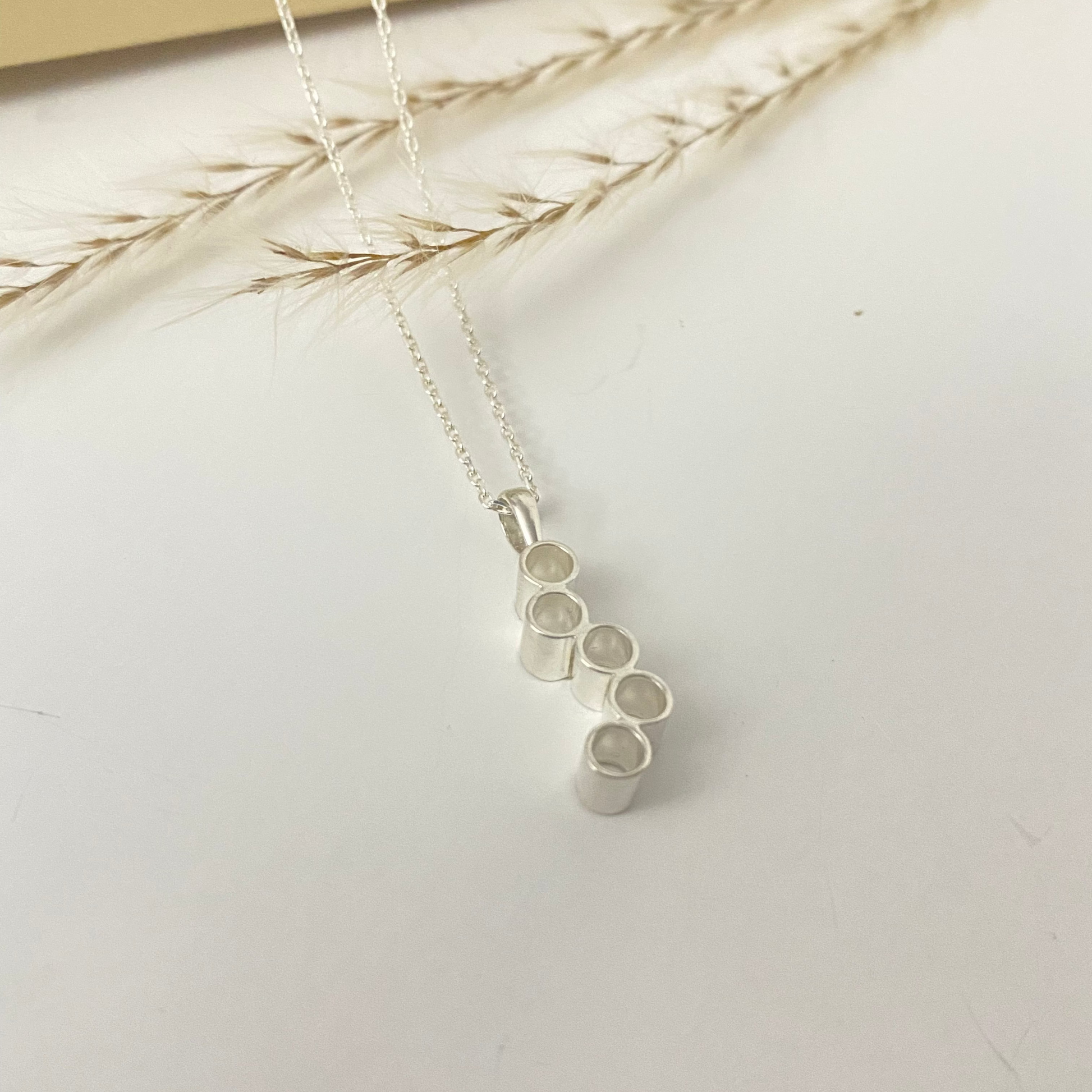 Luisana Jewelry Honeycomb Necklace in Silver with Unique Geometric Pendant Design