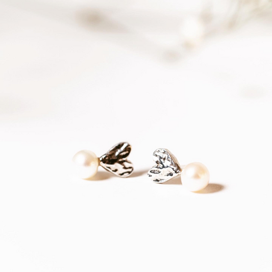 Luisana Jewelry Lucy Studs featuring silver leaf design and pearl accents for elegant style
