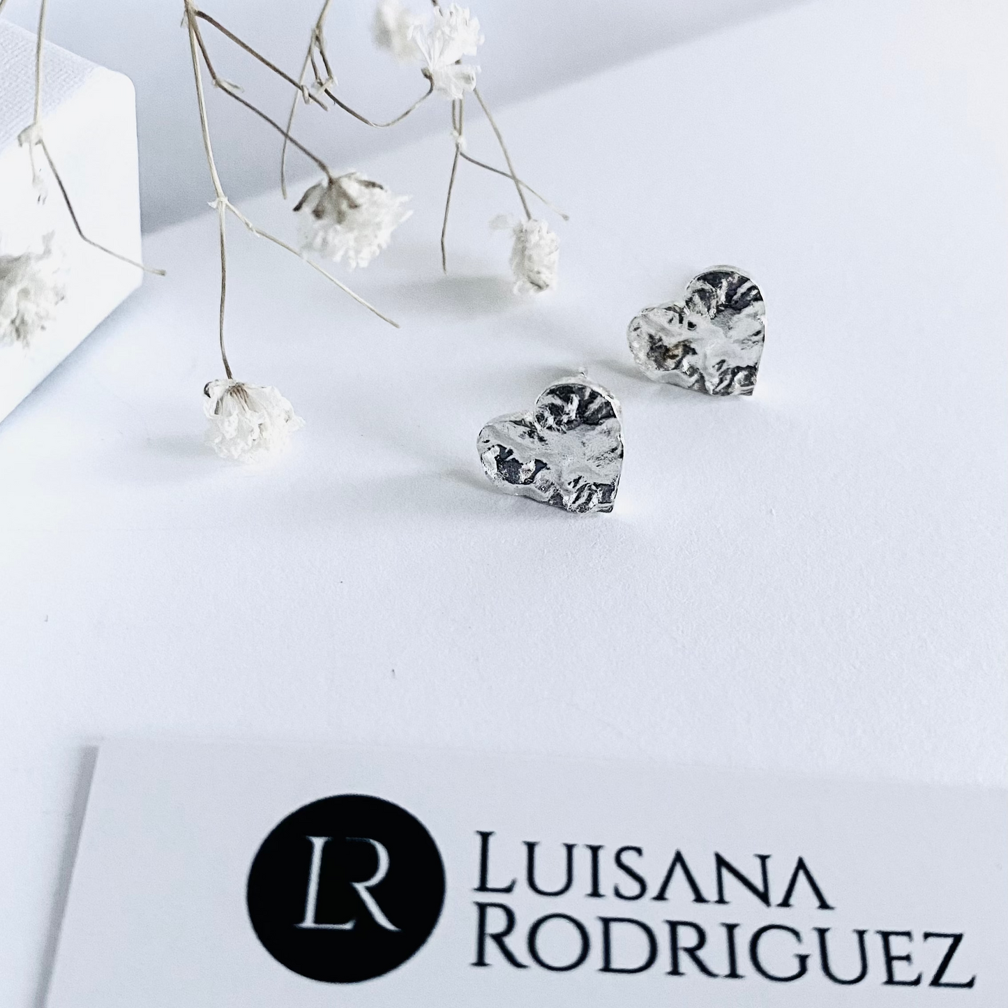 Luly Studs Heart-Shaped Earrings by Luisana Jewelry with Unique Textured Finish