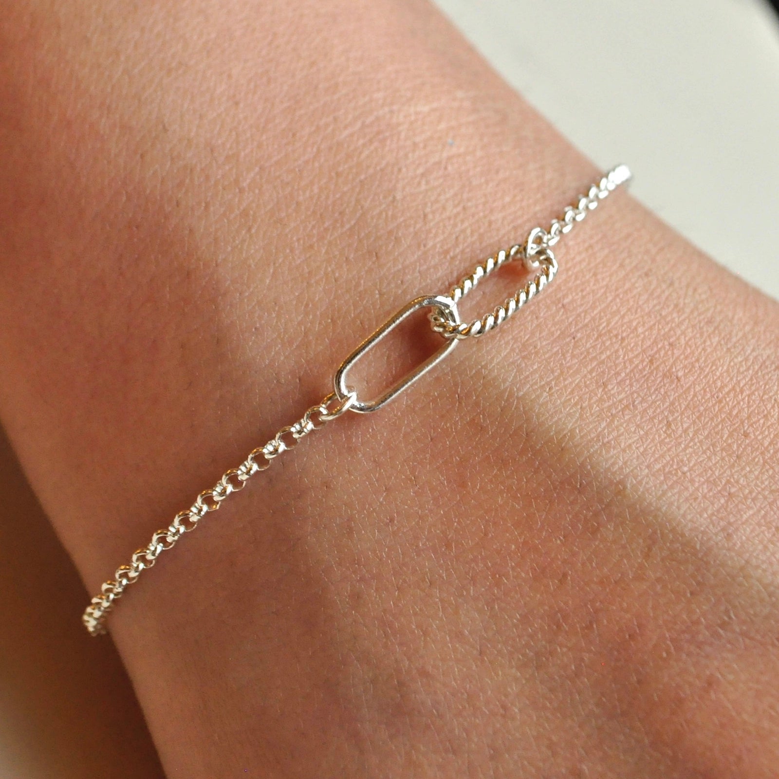 Martina Bracelet by Luisana Jewelry featuring a delicate silver chain design and unique link detail