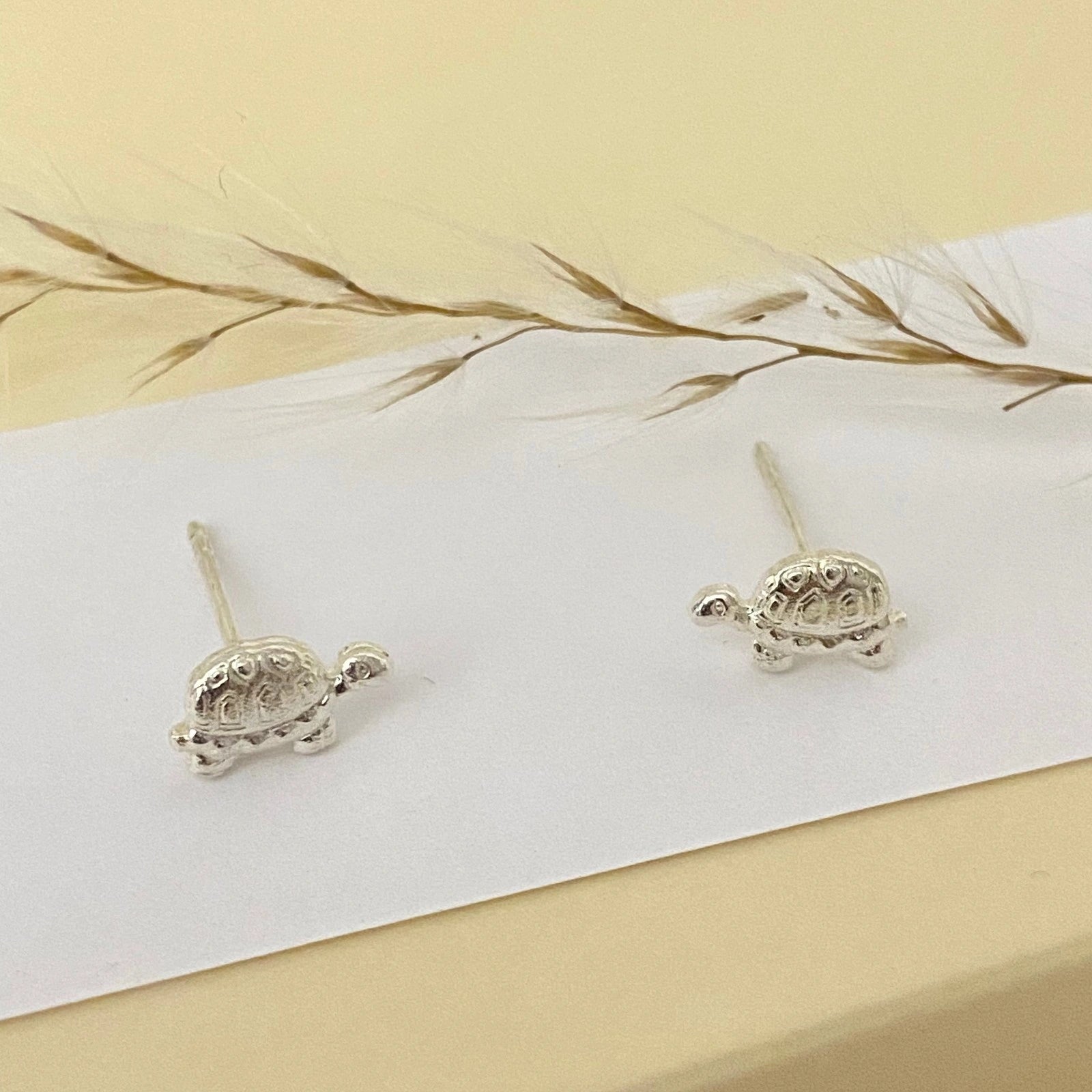 Luisana Jewelry Mini Turtle Studs in Silver with Intricate Detailing for a Charming Look