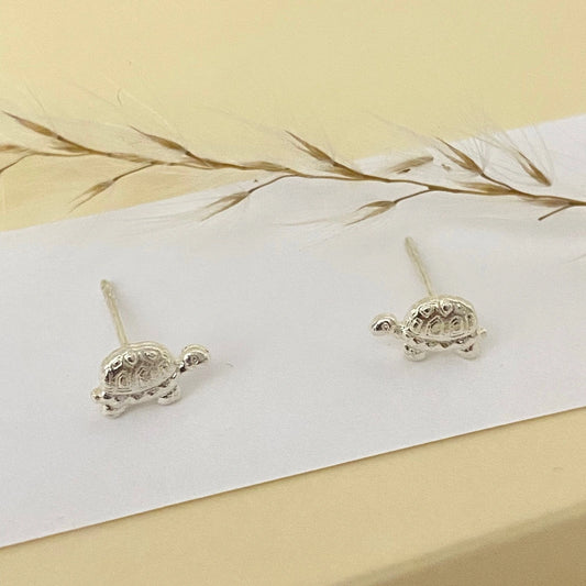 Luisana Jewelry Mini Turtle Studs in Silver with Intricate Detailing for a Charming Look