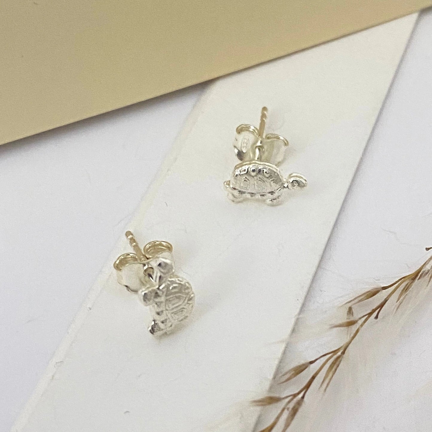 Luisana Jewelry Mini Turtle Studs in silver featuring a cute turtle design for a playful look