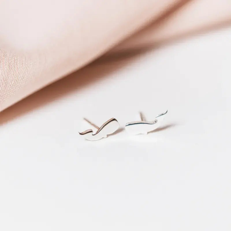 Luisana Jewelry Mini Whale Studs in Silver, perfect for ocean lovers and everyday wear