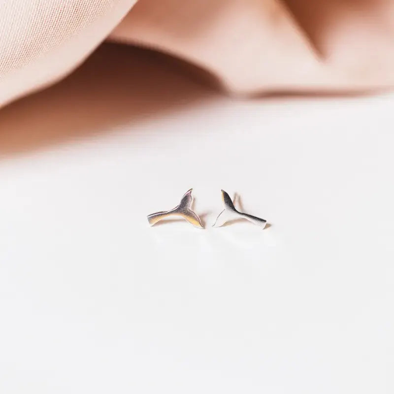 Luisana Jewelry Mini Whale Tail Studs crafted in sterling silver for a stylish ocean-inspired look