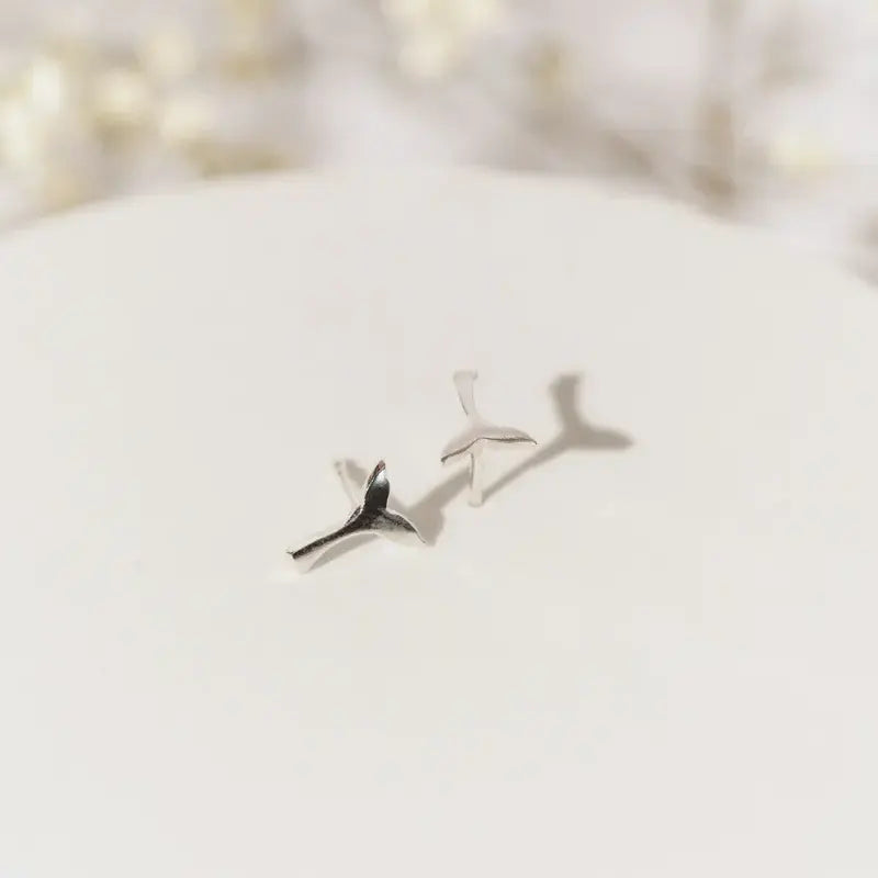 Luisana Jewelry Mini Whale Tail Studs in silver for ocean-inspired elegance