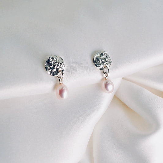 Luisana Jewelry Moony Studs Silver Earrings with Pink Pearl Drop for Elegant Style