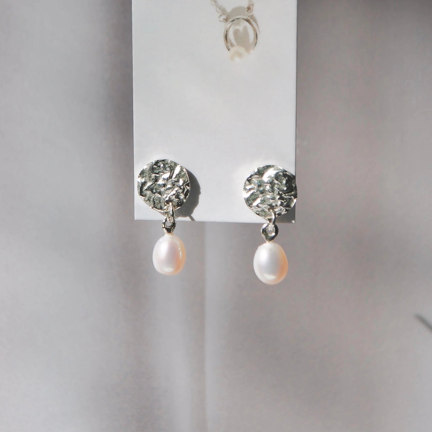 Luisana Jewelry Moony Studs Earrings with Silver Textured Design and Pearl Drop Accent