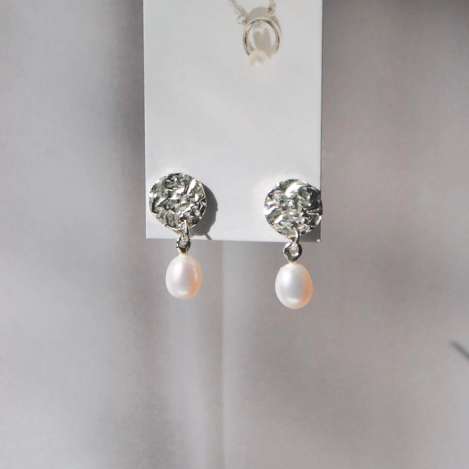 Luisana Jewelry Moony Studs Earrings with Silver Textured Design and Pearl Drop Accent