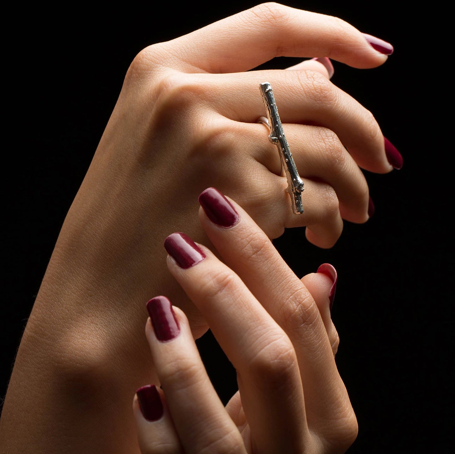 Luisana Jewelry Nature Ring designed with a tree branch motif in polished silver finish