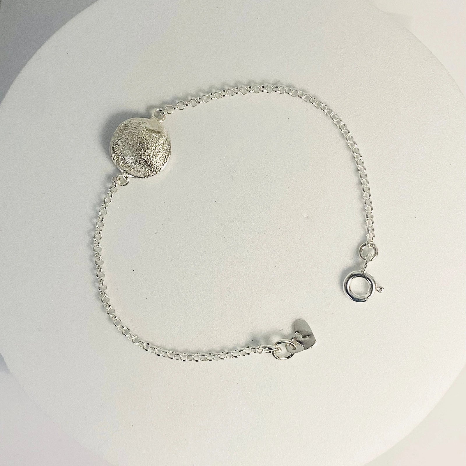 Luisana Jewelry Organic Love Bracelet in Silver with Textured Charm and Adjustable Chain
