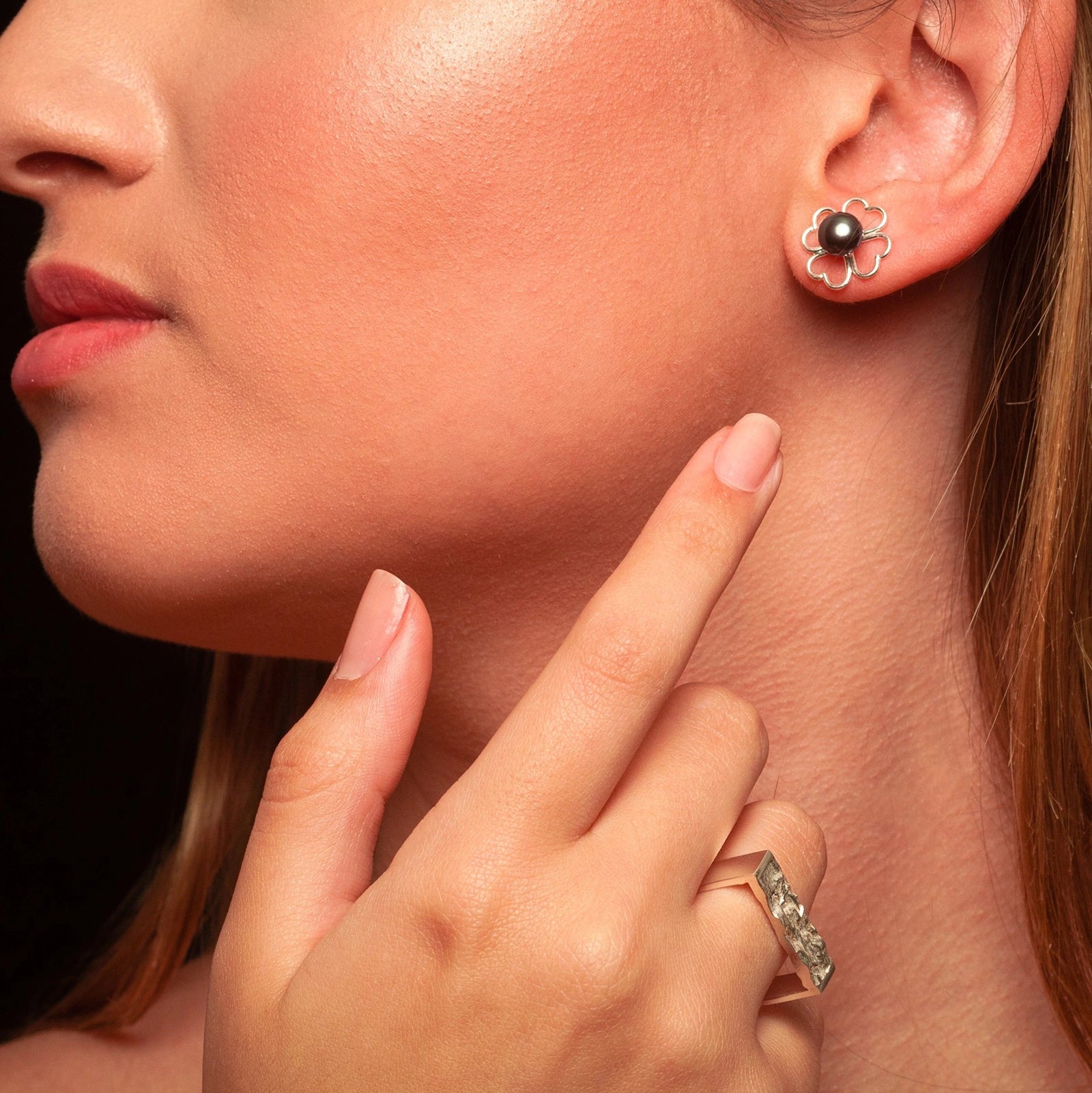 Luisana Jewelry Rose Earrings featuring a floral design with a black center for a stylish look