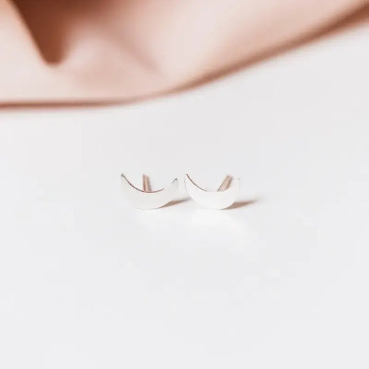 Luisana Jewelry mini moon studs in polished silver for elegant everyday wear