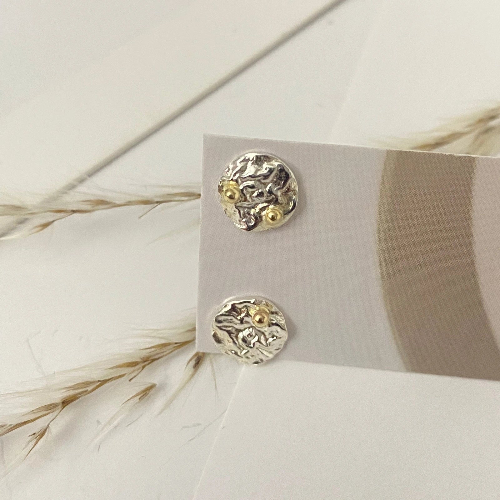 Luisana Jewelry Sunny Studs with textured silver design and gold accent for elegant everyday wear