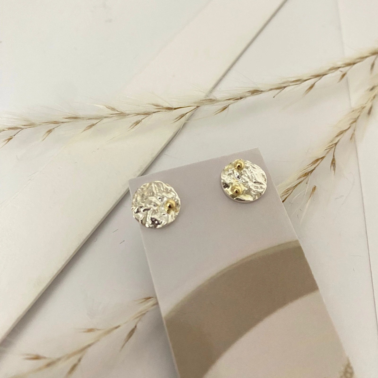 Sunny Studs from Luisana Jewelry featuring textured round design for everyday elegance