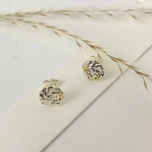 Luisana Jewelry Sunny Studs in silver with a textured design and gold accents for elegant style