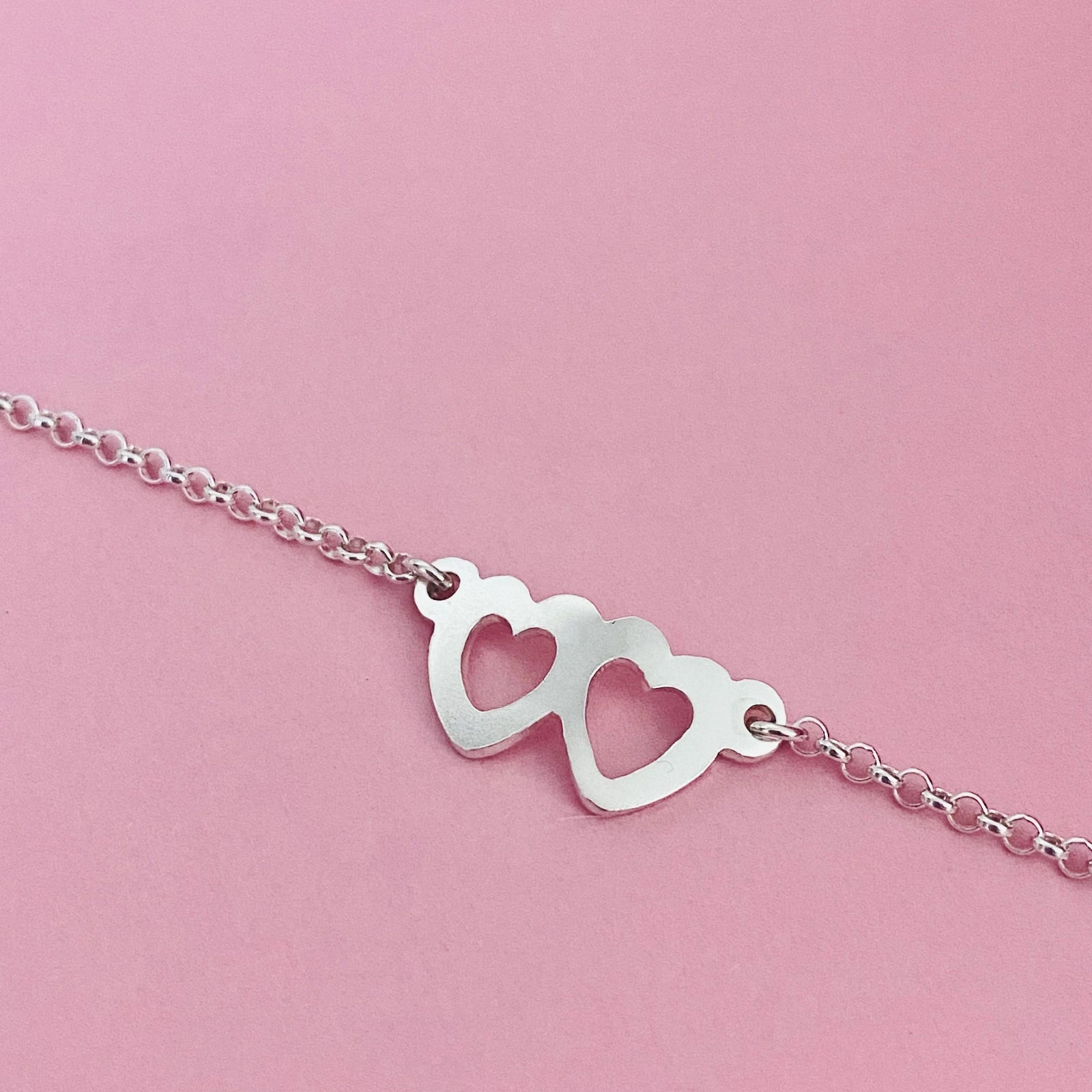 Luisana Jewelry Two Hearts Bracelet in Silver with Interlocking Heart Design for Couples