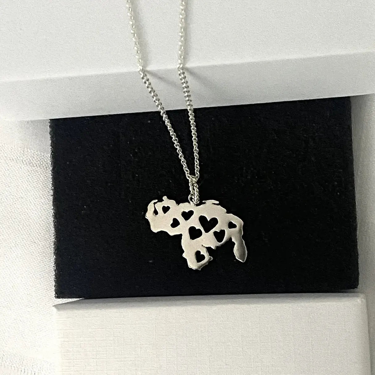 Silver Venezuela Necklace Hearts with Cut-Out Heart Design on a Delicate Chain