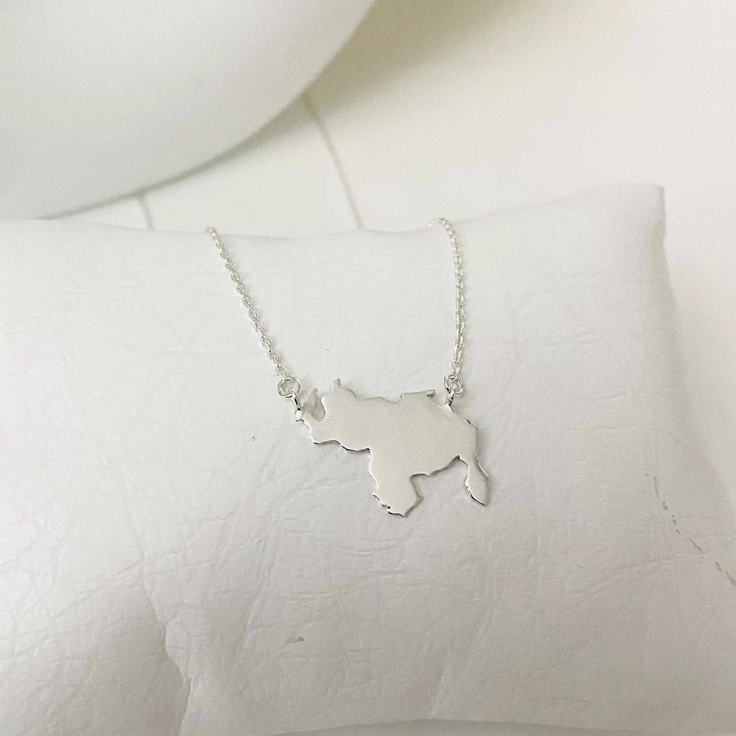 Venezuela Necklace Solid in Silver with a Map Pendant on a Delicate Chain